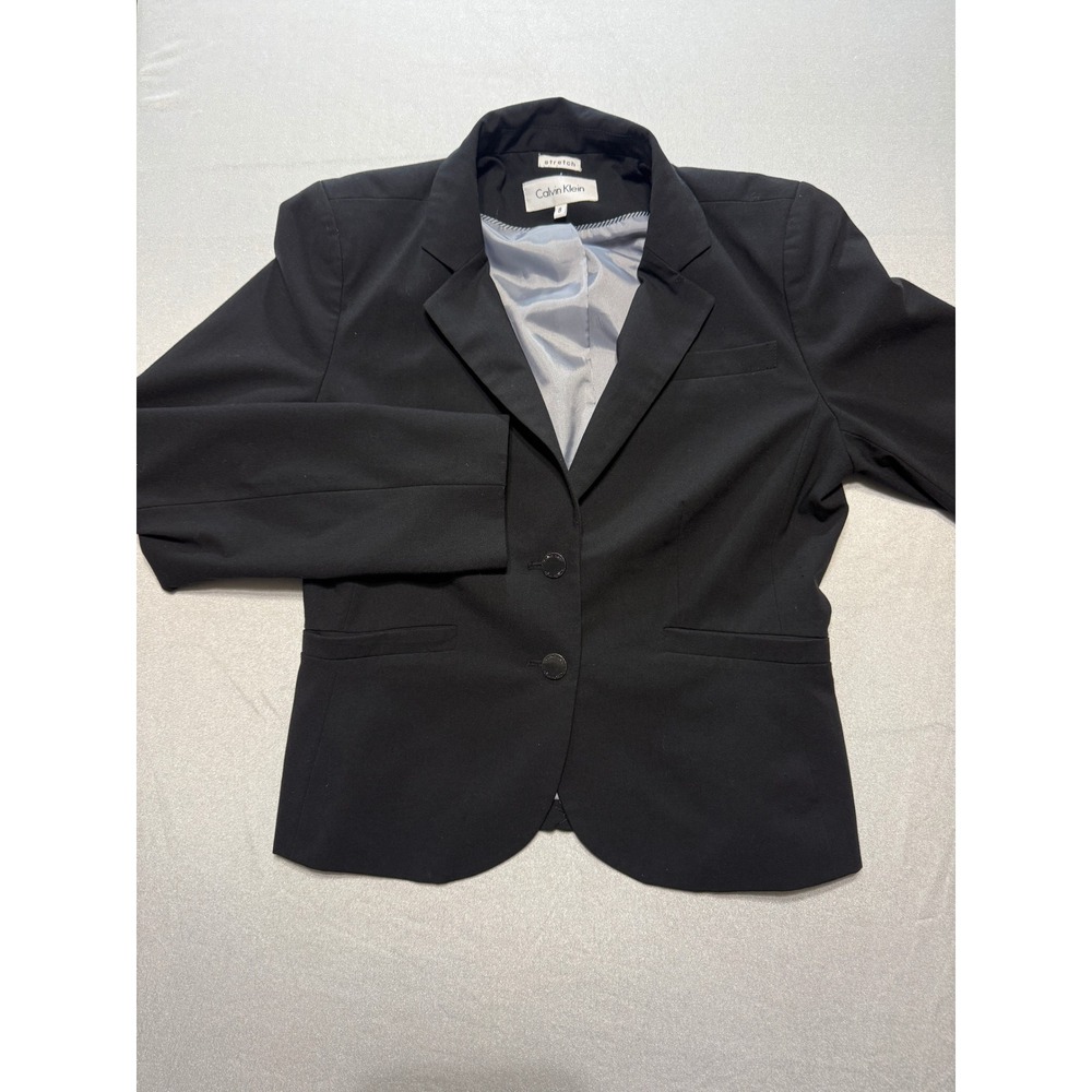 Calvin Klein Women 8 Black Stretch Blazer Two Button Lined Professional Jacket